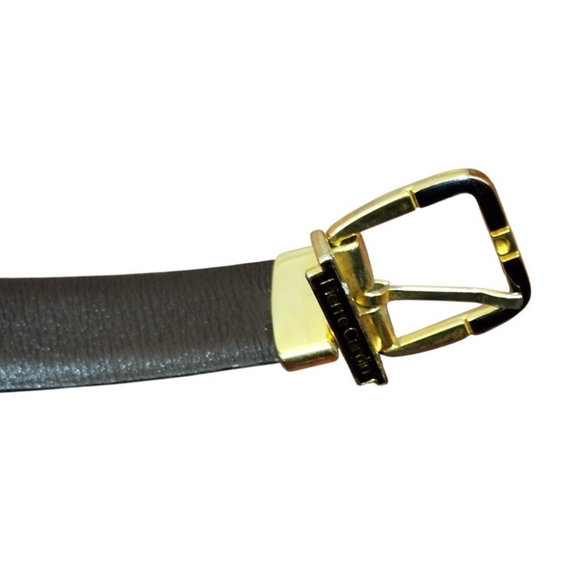Pierre Cardin Size 36 Leather Belt Reversible Black Brown Gold Buckle - Picture 7 of 8